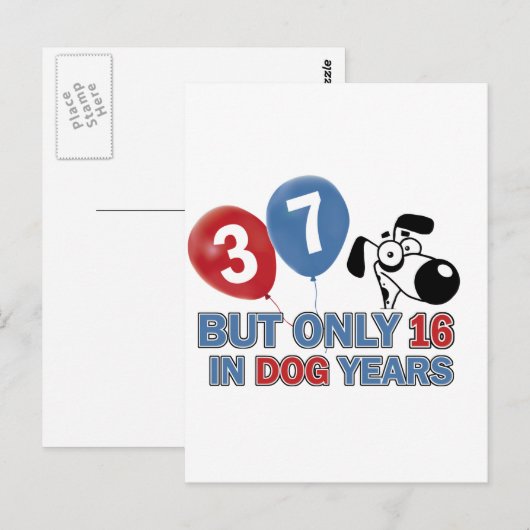 37 year old Dog years designs Briefkaart (Voorkant / Achterkant)
