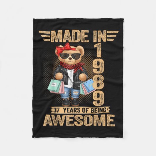 37 Year Old Made In 1989 Teddy Bear 37th Birthday  Fleece Deken (Voorkant)