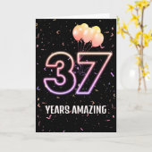 37e Birthday-ballonnen en Confetti Kaart (Gele Bloem)
