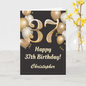 37e Birthday Black en Gold Balloons Confetti Kaart (Gele Bloem)