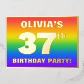 37e Birthday Party: Fun, kleurrijk regenboogpatroo Folie Uitnodiging (Voorkant)