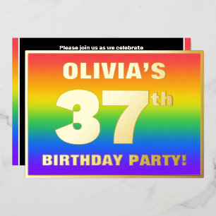 37e Birthday Party: Fun, kleurrijk regenboogpatroo Folie Uitnodiging