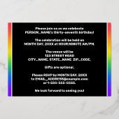 37e Birthday Party: Fun, kleurrijk regenboogpatroo Folie Uitnodiging (Achterkant)