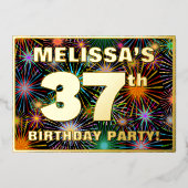 37e Birthday Party — Fun, kleurrijke Fireworks loo Folie Uitnodiging (Voorkant)