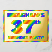 37e Birthday Party — Fun, regenboogspectrum "37" Folie Uitnodiging (Voorkant)