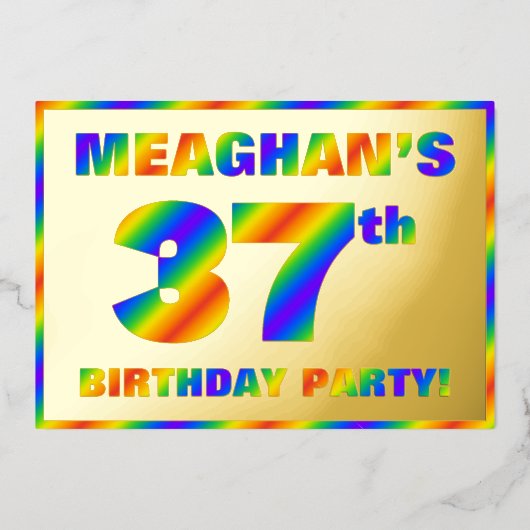 37e Birthday Party — Fun, regenboogspectrum "37" Folie Uitnodiging (Voorkant)