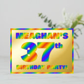 37e Birthday Party — Fun, regenboogspectrum "37" Folie Uitnodiging (Staand Voorkant)
