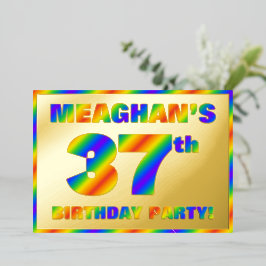 37e Birthday Party — Fun, regenboogspectrum "37" Folie Uitnodiging