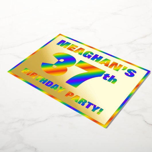 37e Birthday Party — Fun, regenboogspectrum "37" Folie Uitnodiging (Gedraaid)
