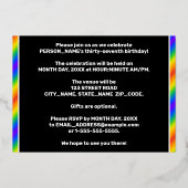 37e Birthday Party — Fun, regenboogspectrum "37" Folie Uitnodiging (Achterkant)