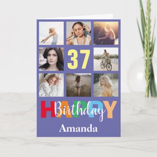37e Happy Birthday Photo Collage Modern Kaart (Voorkant)