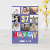 37e Happy Birthday Photo Collage Modern Kaart (Gele Bloem)