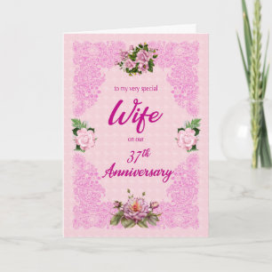 37e Jubileum voor vrouw met roze roze Kaart