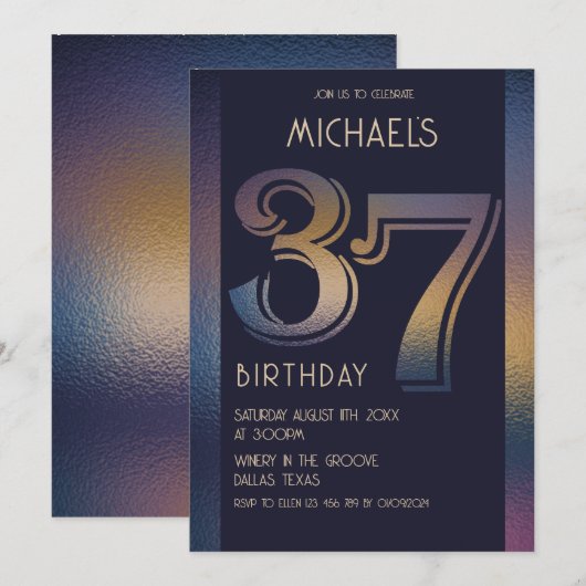 37e paarse en gouden verjaardag kaart (Voorkant / Achterkant)