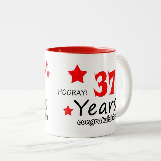 37e verjaardag, 37 jaar bruiloft Jubilea Tweekleurige Koffiemok (Voorkant rechts)