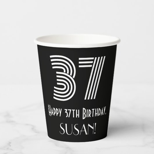 37e verjaardag — Art Deco Geïnspireerde look "37"  Papieren Bekers (Achterkant)