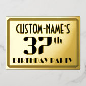 37e verjaardag: Art Deco Kijk "37" en naam Folie Uitnodiging (Voorkant)