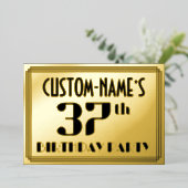 37e verjaardag: Art Deco Kijk "37" en naam Folie Uitnodiging (Staand Voorkant)