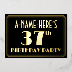37e verjaardag: Art Deco Kijk "37", met naam Folie Uitnodiging