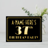 37e verjaardag: Art Deco Kijk "37", met naam Folie Uitnodiging (Staand Voorkant)