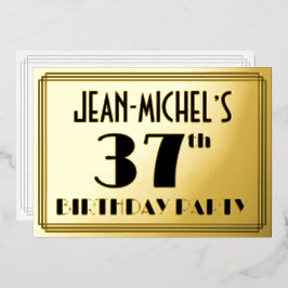 37e verjaardag — Art Deco look "37" + Naam Folie Uitnodiging