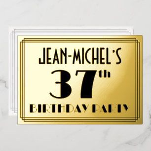 37e verjaardag — Art Deco look "37" + Naam Folie Uitnodiging