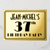 37e verjaardag — Art Deco look "37" + Naam Folie Uitnodiging (Voorkant)