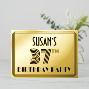 37e verjaardag — Art Deco Style "37" en naam Folie Uitnodiging