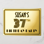 37e verjaardag — Art Deco Style "37" en naam Folie Uitnodiging (Voorkant)