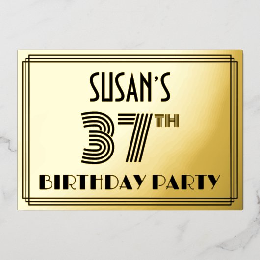 37e verjaardag — Art Deco Style "37" en naam Folie Uitnodiging (Voorkant)