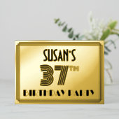37e verjaardag — Art Deco Style "37" en naam Folie Uitnodiging (Staand Voorkant)