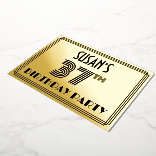 37e verjaardag — Art Deco Style "37" en naam Folie Uitnodiging (Gedraaid)