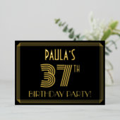 37e verjaardag — Art Deco Style "37" + Naam Folie Uitnodiging (Staand Voorkant)