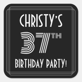 37e verjaardag: Art Deco Style en aangepaste naam Vierkante Sticker