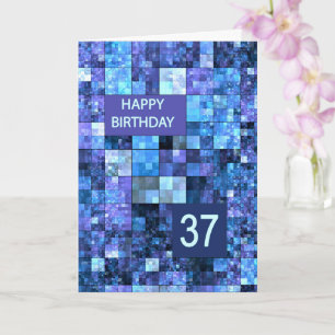 37e verjaardag, blauwe vierkanten, kaart
