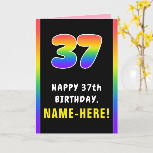 37e verjaardag: Colorful Rainbow # 37, aangepaste  Kaart (Gele Bloem)