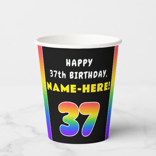37e verjaardag: Colorful Rainbow # 37, aangepaste  Papieren Bekers (Achterkant)