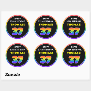 37e verjaardag: Colorful Rainbow # 37, aangepaste Ronde Sticker