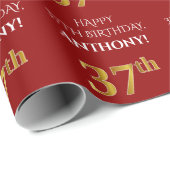 37e verjaardag: Elegant, Rood, Faux Gold Look Cadeaupapier (Rol Hoek)