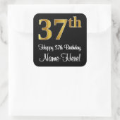 37e verjaardag - Elegante luxe Faux Gold look # Vierkante Sticker (Tas)