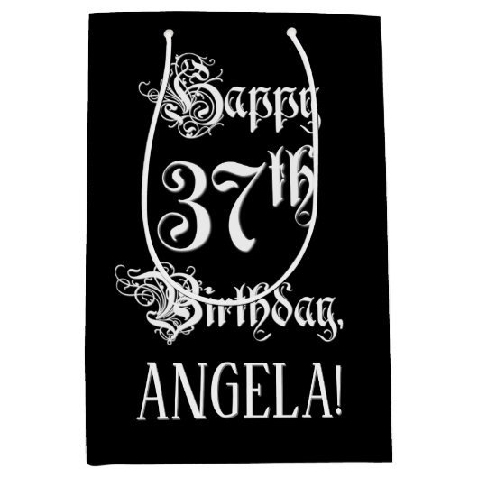 37e verjaardag: Fancy, elegant script + aangepaste Medium Cadeauzakje (Voorkant)