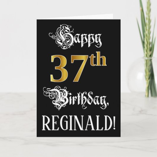 37e verjaardag — Fancy script; Faux Gold Kijk; naa Kaart (Voorkant)