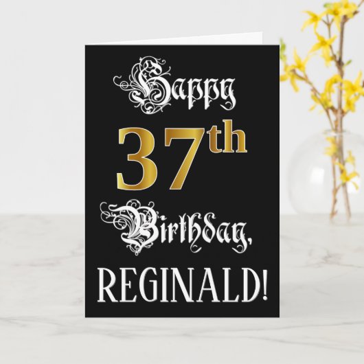 37e verjaardag — Fancy script; Faux Gold Kijk; naa Kaart (Gele Bloem)