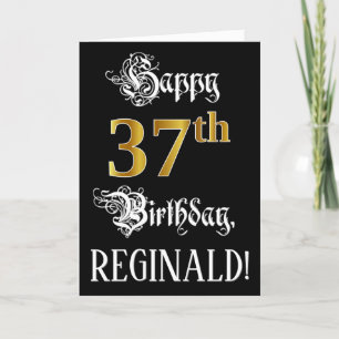 37e verjaardag — Fancy script; Faux Gold Kijk; naa Kaart