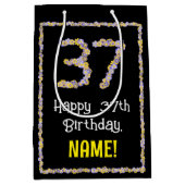37e verjaardag: Floral Flowers Number, Custom Name Medium Cadeauzakje (Voorkant)