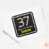 37e verjaardag: Floral Flowers Number, Custom Name Vierkante Sticker (Envelop)