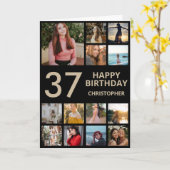 37e verjaardag Foto Collage 13 Foto's Black & Gold Kaart (Gele Bloem)