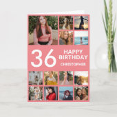 37e verjaardag Foto Collage 13 Foto's Roze en Wit Kaart (Voorkant)