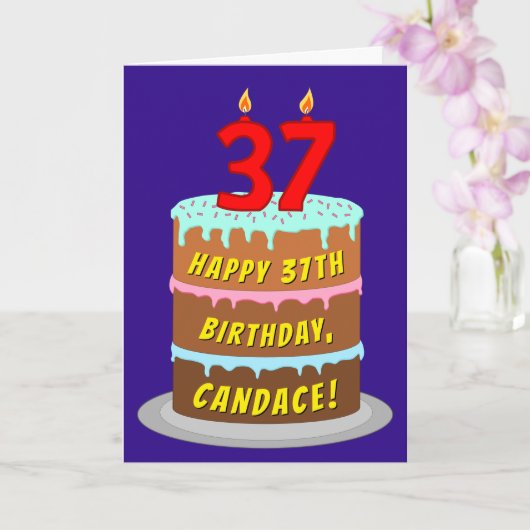 37e verjaardag: Fun Cake and Candles + Custom Name Kaart (Orchidee)