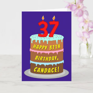 37e verjaardag: Fun Cake and Candles + Custom Name Kaart